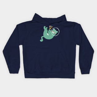 Teal Space Cat Kids Hoodie